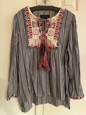 Brandon Thomas embroidered boho top xl